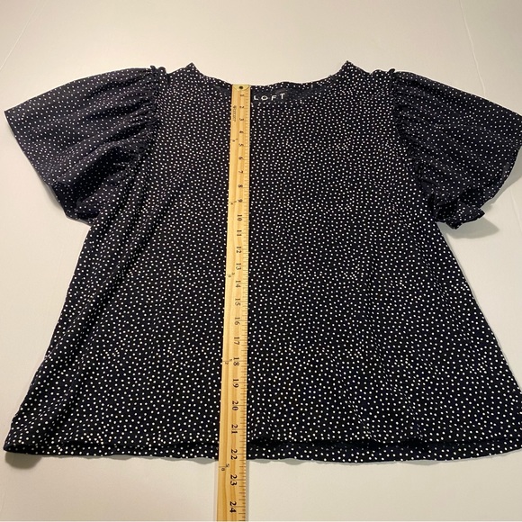 LOFT Black White Polka Dot Linen Flutter Sleeve Blouse - Picture 9 of 11